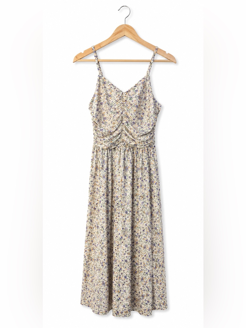 AnneBouti Cream Floral Midi Dress Lavender Mustard Blooms NWT Large Cottagecore